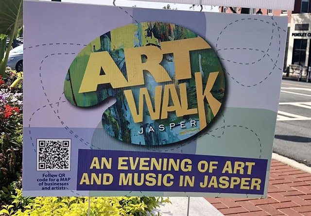 ArtWalk sign on Main Street in Jasper, July 2024