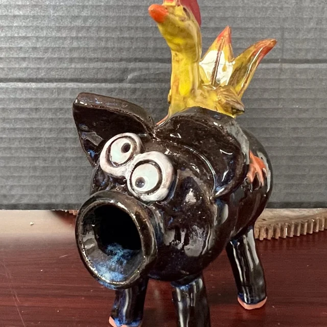 Chicken and Pig, a folk art piece shown in the PACA community gallery